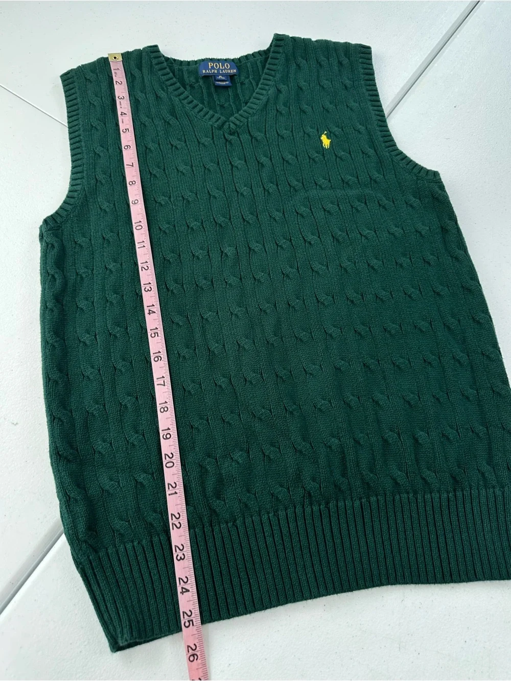 Polo Ralph Lauren Kids Forest Hunter Green Cable Knit Cotton Sweater Vest Preppy